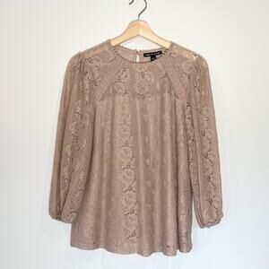 Cable and Gauge Nude Lace Blouse Women's L NWOT